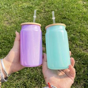 New Design 15Oz 16Oz 20Oz Holographic Sparkling Shimmer Rainbow Glitter Blank Sublimation Glass Can - Product Image 3