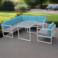 Ensemble de meubles de jardin d'extérieur confortables et durables, canapé d'angle en aluminium imperméable en forme de L pour hôtel et restaurant