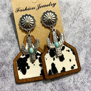 <span class=keywords><strong>Orecchini</strong></span> Vintage in Vera Pelle di Cavallo e Mucca Stile Boho Occidentale per Cowgirl, <span class=keywords><strong>Orecchini</strong></span> Pendenti con <span class=keywords><strong>Cactus</strong></span> e Turchese - Product Image 3