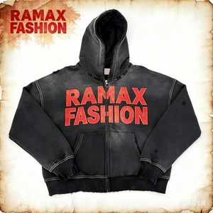 Fabricante Personalizado de Sudaderas con Capucha y Cremallera para Hombre, 100% Algodón, Felpa Francesa, Lavado Ácido, Efecto Desteñido, Impresión Serigrafiada, Estilo Urbano - Product Image 3