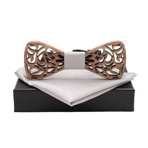 <span class=keywords><strong>Noeud</strong></span> <span class=keywords><strong>papillon</strong></span> découpé en <span class=keywords><strong>bois</strong></span> <span class=keywords><strong>sculpté</strong></span> creux classique avec carré de poche pour homme - Product Image 4