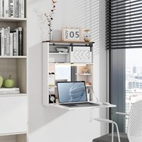 Bureau de toilette flottant avec miroir et lumières Petit ensemble de maquillage mural avec table de rangement pliable pour bureau à domicile et étude
