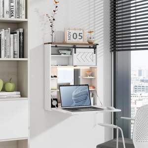 Tocador <span class=keywords><strong>flotante</strong></span> con espejo y luces, pequeño juego <span class=keywords><strong>de</strong></span> <span class=keywords><strong>maquillaje</strong></span> montado en la pared con <span class=keywords><strong>mesa</strong></span> plegable <span class=keywords><strong>de</strong></span> almacenamiento para el hogar, la Oficina y el estudio - Product Image 2