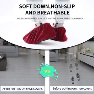 Protège-chaussures en flanelle transfrontaliers, couvre-chaussures en caoutchouc antidérapants pour la maison, couvre-chaussures réutilisables absorbants en chenille pour le nettoyage - Product Image 2