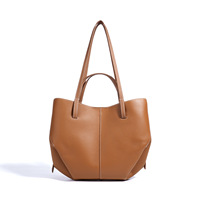 Sac fourre-tout à bandoulière en cuir véritable de grande capacité, design coréen, avec dessus ouvert et doublure en polyester pour femmes