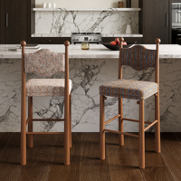 Tabouret de bar en bois massif de luxe léger pour la maison, le salon et la cuisine, chaise haute en lin, chaise de bar design haut de gamme avec dossier