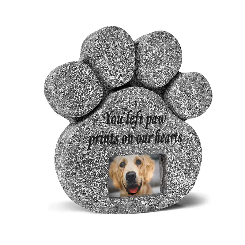Pata impressão animal de estimação pedra comemorativa, cão ou gato, pedra de cabeça memorial com moldura da foto
