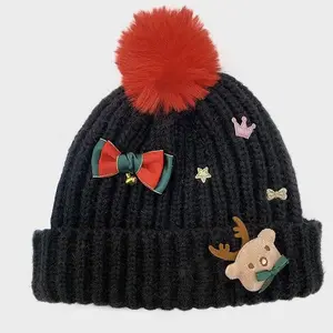 Зимняя Рождественская вязаная шерстяная шапка 100% акриловый пуловер с милым кулоном для мужчин и женщин Повседневное повседневное использование