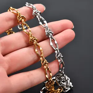 Collier ras du <span class=keywords><strong>cou</strong></span> massif en acier inoxydable 8 mm, style punk hip-hop, avec maillons et nœuds, couleur or, pour hommes et femmes, bijoux en métal lourd - Product Image 5