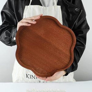 Bandeja <span class=keywords><strong>de</strong></span> madera clásica en forma <span class=keywords><strong>de</strong></span> flor <span class=keywords><strong>de</strong></span> ébano <span class=keywords><strong>para</strong></span> alimentos <span class=keywords><strong>de</strong></span> desayuno, plato pulido, almacenamiento en seco <span class=keywords><strong>para</strong></span> cocina, fiestas, restaurante, <span class=keywords><strong>vajilla</strong></span> - Product Image 4