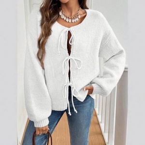 Cardigan décontracté surdimensionné pour femmes, automne, couleur unie, tricot, <span class=keywords><strong>pull</strong></span> à nouer - Product Image 3