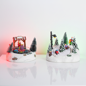 <span class=keywords><strong>Accessoire</strong></span> de village de <span class=keywords><strong>Noël</strong></span> animé, scène de train et de traîneau rotatifs en résine pour décorations de fêtes - Product Image 1