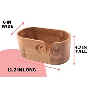 Cuenco de madera ovalado de madera maciza con orificios para tejer, ganchillo, almacenamiento, caja organizadora de escritorio - Product Image 3