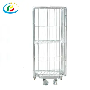 Kunden spezifisches Design 4-seitig verzinkte Sicherheit Metall Nesting Warehouse Lagerung Stahldraht Mesh Roller Cage Trolley Container