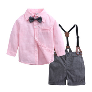Automne Gentleman costume pour bébé garçons vêtements décontractés ensemble noeud papillon chemise tricoté Shorts avec bretelles à manches longues pour les enfants - Product Image 2