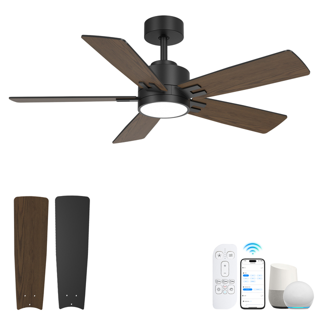 Factory Price 42" Alexa Tuya Remote Control Smart Ceiling Fan with 5 Dual Finish Blades DC Motor Outdoor & Household Use Light