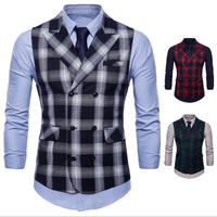 Formal traje de celosía hombres chaleco doble Breasted chaleco rojo de los hombres de algodón chaleco