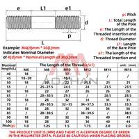 304 Stainless Steel Double End Stud Bolt Double Head Metric Thread Rod Bar Screw M6-M16 Plain Finish GB901