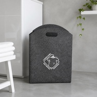 Cesto de Armazenamento Retangular Dobrável em Feltro Cinza com Alça Recortada em Arco para Lavanderia, Cesto de Roupa Resistente