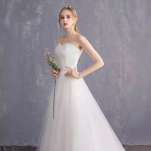 Strapless Sweetheart Neckline A-Line Tulle Wedding Dress Natural Waist Floor Length Beige Mori Girl Style - Product Image 3