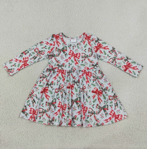 Robe de Noël pour filles, imprimé nœud, manches longues, ourlet à volants, motif dinde et citrouille de Thanksgiving, tenue de fête pour tout-petits - Product Image 4