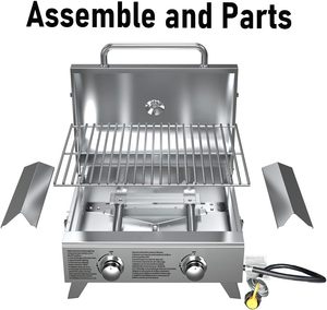 Barbecue portable moderne en acier inoxydable chromé à 2 brûleurs, gaz naturel, qualité commerciale, chariot de cuisson extérieur - Product Image 3