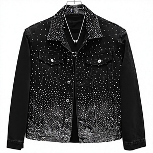 <b>jacket</b> for man Men's Denim <b>Jacket</b> with Leather <b>Patchwork</b> <b>Jacket</b> Trucker Biker Jeans with Multi-pockets Low Price OEM Service - Product Image 1