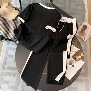 Completi Casual da <span class=keywords><strong>donna</strong></span> estivi all'<span class=keywords><strong>ingrosso</strong></span>, <span class=keywords><strong>abbigliamento</strong></span> sportivo semplice, top e pantaloni da <span class=keywords><strong>donna</strong></span> - Product Image 4