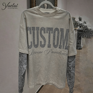 T-shirt pour homme à manches longues en coton double couche, col rond, imprimé DTG, style vintage, surdimensionné, streetwear, avec logo personnalisé - Product Image 1