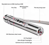 الجملة 3 في 1 المفاتيح متعددة اللون USB قابلة للشحن الأحمر مؤشر ليزر الأشعة فوق البنفسجية مصباح يدوي ليزر usb
