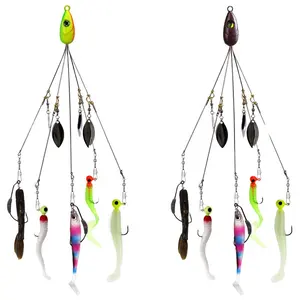 5 Arms Alabama Rig Fishing Lure, Umbrella Rig with Spinner for Striper,  A-Rig for Boat Trolling Frashwater/Saltwater, with Soft Swimbait and Hooks  for