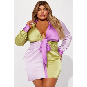 Venta al por Mayor de Vestidos de Moda Europea y Americana para Mujer, Otoño, Cuello en V, Manga Larga, con Cordones - Product Image 4