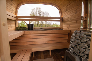 Sauna exterior de madera para 4 personas, de cedro rojo, con espejo, vidrio resistente a altas temperaturas y estufa de leña. - Product Image 6