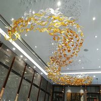Lampe de hall d'hôtel en verre artistique personnalisée, décoration de villa, salon, vague, grand projet, lustre LED pour appartement duplex