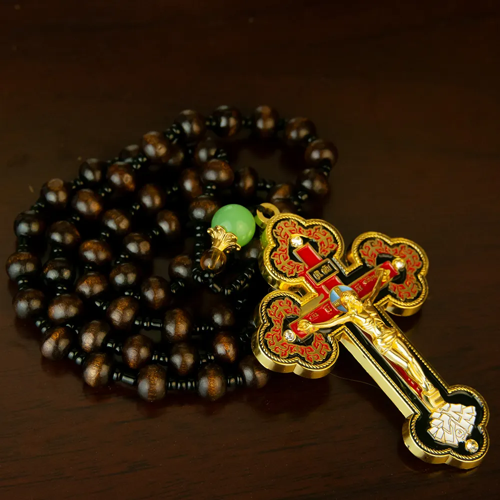 Colar de rosário com medalha de Jerusalém e crucifixo para mulheres e homens, rosário de contas HT, presente católico