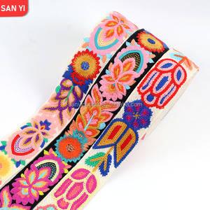 The Latest Fresh Style 2-inch Floral Embroidered Polyester Rcotton Webbing for Hat Clothing Accessories Ribbon Camera <strong>Straps</strong> - Product Image 1