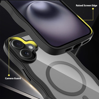 Pour iPhone 16 Plus Transparent Magnétique Antichoc Vague Conception Dos Dur avec Support de Charge Sans Fil Slim Fit Étui de Protection