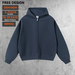 เสื้อฮู้ดดี้โอเวอร์ไซส์แบบซิป ผลิตตามสั่ง (ODM) ผ้าถักเนื้อหนา 400gsm โพลีเอสเตอร์/คอตตอน สีพื้น ทรงบ็อกซี่ สำหรับผู้ชาย รับสกรีนโลโก้ - Product Image 2