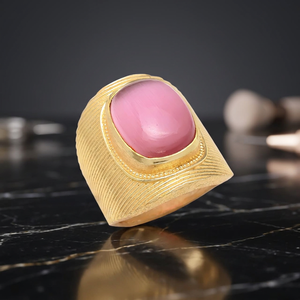 แหวนพลอยพลอยพลอยทัวร์มาลีนสีชมพูชุบทองสินค้ามาใหม่ - Product Image 3