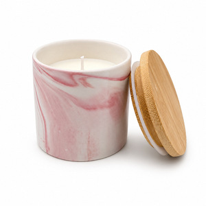 LANJO Marble Pattern Ceramic Scented Soy Candle with Wooden Lid Aromatherapy Home Decor Minimalist Style 20-40 Hours Burn Time - Product Image 6