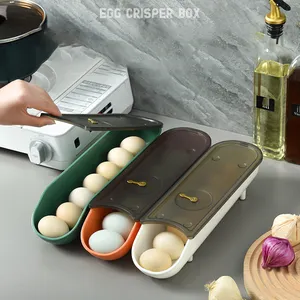 DS1857 Kunststoff kühlschränke Aufbewahrung stablett Küchen kühlschrank Organisation Eierhalter Automatische Rolling Egg Aufbewahrung sbox