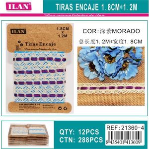 Cinghie in pizzo ILAN 1,8 cm x 1,2 m viola per decorazioni artigianali - Product Image 3