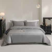 Parure de lit 4 pièces en coton satiné brodé couleur unie pour hôtel, tailles Queen et King, lavable en machine, housse de couette et drap-housse