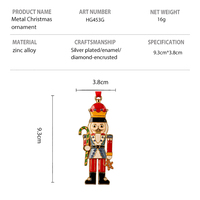 Ornement de Noël Soldat Casse-Noisette en Alliage de Zinc, Décoration Suspendue pour Sapin de Noël en Émail et Strass Diamant, Vente en Gros Personnalisée