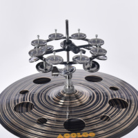 AOOLOO Gold Hi-Hat Tambourine Double Row Steel Brass Jingles 5.5inch Size Sound Effect Accessory Cymbal Drum Set