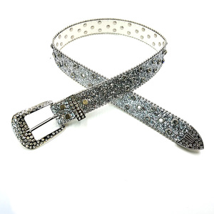 Cintura con Fibbia in Lega e Strass, in PU Glitterato e Acrilico, Stile Western Hip Hop <span class=keywords><strong>Punk</strong></span> <span class=keywords><strong>Rock</strong></span>, Larghezza 3,3 cm, Lunghezza 100-135 cm - Product Image 6