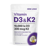 Cápsulas de Vitamina D3 K2 MK7 10000 UI, 300 Unidades, Marca Privada OEM, Suplemento Herbal para la Salud y el Sistema Inmunológico