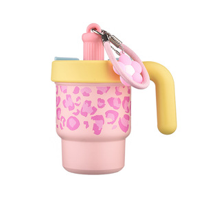 Leopard Print 316 Stainless Steel Insulated Cup With Handle Portable Desk Mug Pink - Product Image 5