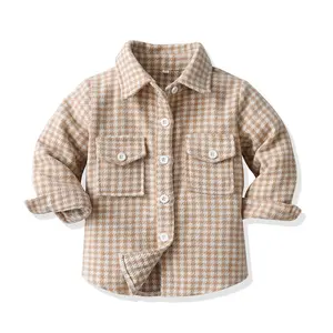 RTS Kids Checked Shirt Casual Autumn Pullover Warm Button Coat Unisex Long Sleeve Plaid Pocket