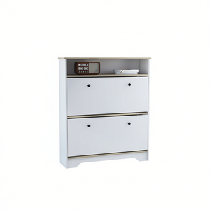 Scarpiera Cranbery in rovere chiaro e bianco con 2 ripiani, elegante soluzione di archiviazione per scarpe, mobili da soggiorno - Product Image 1
